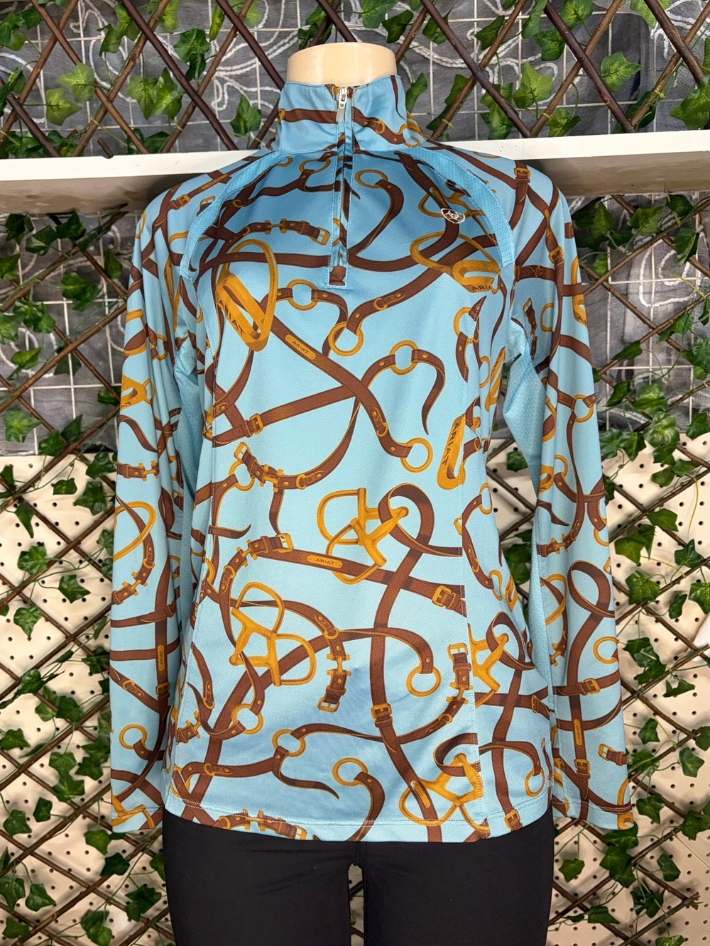 Ariat Light Blue Equestrian Print Quarter-Zip Top